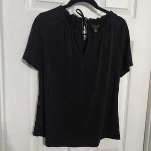 Black keyhole neck tie back blouse
